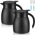 Uiifan 2 Pcs 17 Oz Thermal Coffee Carafe Stainless Steel Insulated Vacuum Coffee Carafes Double Walled Vacuum Thermal Pot Flask with Brushes for Keeping Cold Hot Tea Water Milk Home Office (Black)
