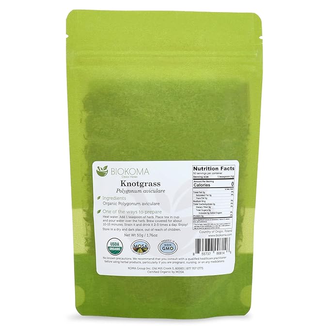 Biokoma Pure and Organic Knotgrass Dried Herb 50g (1.76oz) in Resealable Pack Moisture Proof Pouch, USDA Certified Organic - Herbal Tea, No Additives, No Preservatives, No GMO, Kosher