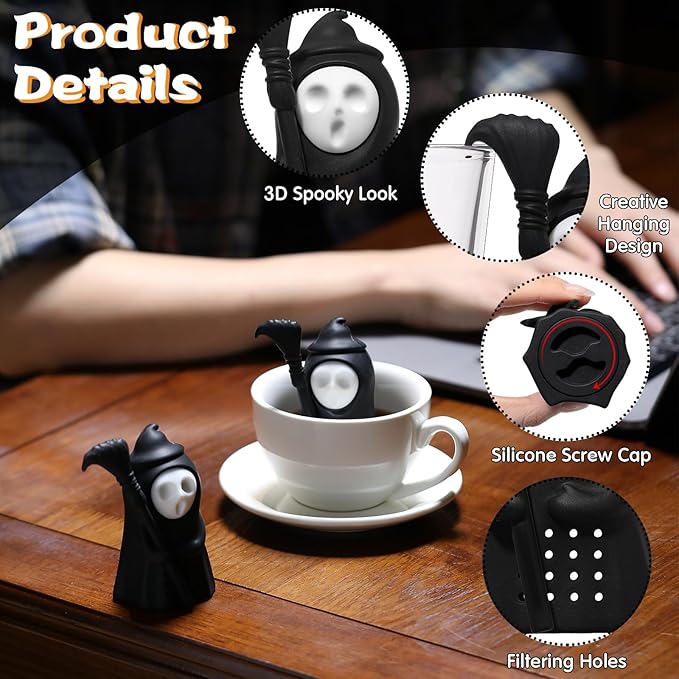 Suclain 1 Pcs Ghost Tea Infuser Christmas Gag Gift Creative Skull Shaped Strainer for Loose Leaf Tea White Elephant Gift for Holiday Party Drinking Gothic Lovers Kitchen Accessories Party Decor