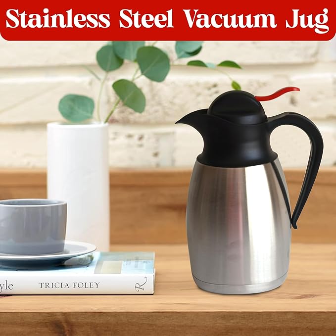 60oz Insulated Coffee Carafe – Thermal Coffee Carafe for Keeping Drinks Hot, Stainless Steel Coffee Thermos, Hot Beverage Dispenser, Large Thermos for Hot Drinks