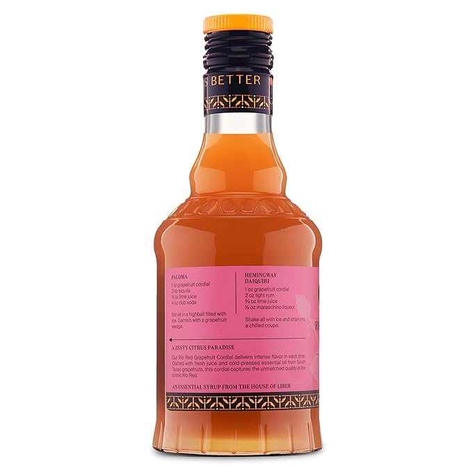 Liber & Co. Rio Red Grapefruit Cordial - Craft Cocktail Mixer with 60% Texas Grapefruit Juice & Cold-Pressed Essential Oils - Perfect for Palomas, Hemingway Daiquiris & Tequila Cocktails - Makes 25 Drinks (12.7 oz)