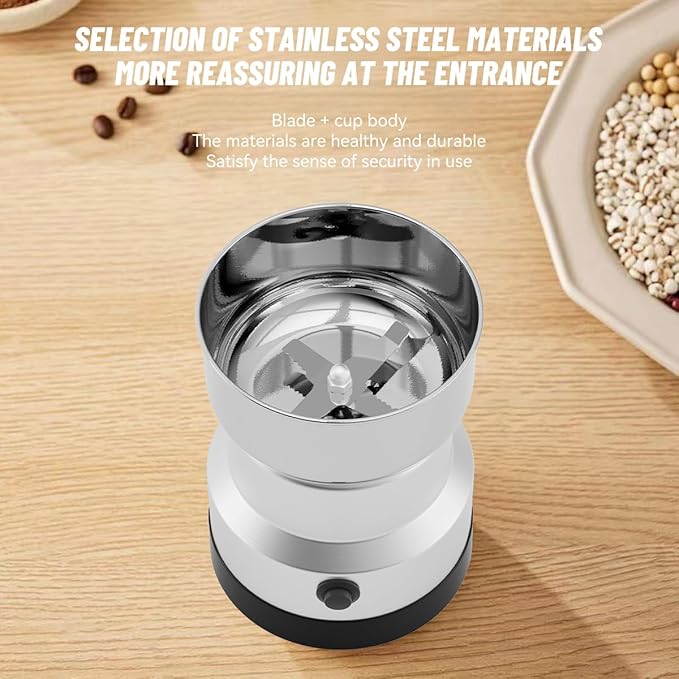 One-Touch Coffee Grinder and Multi-Purpose Grinder with Extended Power Cord & 4 Sharp Blades, for Convenient Grinding of Coffee, Spices, and Seeds Anywhere