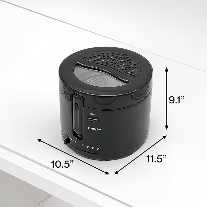 2.5 L / 2.6 Qt Black Cool-Touch Electric Deep Fryer 1200 W - Drip-Hook Basket - Adjustable Temperature - Lid w. Viewing Window - Odor Filter by TheDisplayGuys