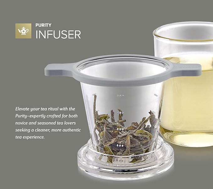Teabloom Purity Loose-Leaf Tea Glass Infuser with Versatile Lid – 3.3 Borosilicate, Laser-Perforated Design, Universal Fit for Cups & Teapots, Toxin-Free Brewing, Ideal for Whole-Leaf Teas
