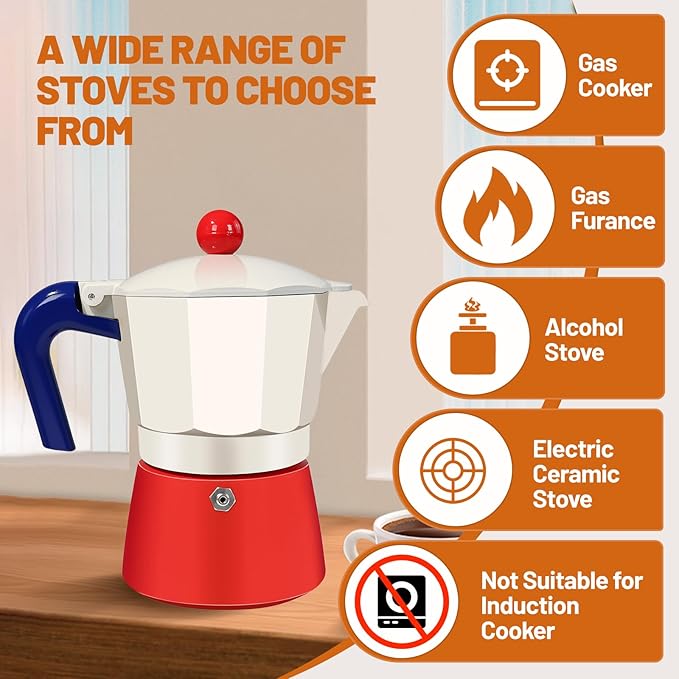 6 Cup Aluminum Espresso Stovetop Moka Pot Express Coffee Maker Percolator Italian Classic Mocha Coffee Machine for Italian and Cuban Cafe Brewing for Home Camping 300ml