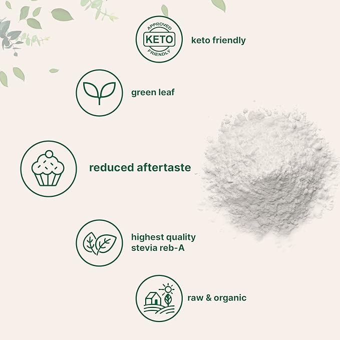 Pure Organic Stevia Powder, 8 Ounces, 1418 Serving, Highest Grade Stevia Green Leaf Extract Reb-A, Reduced Bitter Aftertaste, 0 Calorie, Natural Sweetener, Sugar Alternative, Keto Friendly