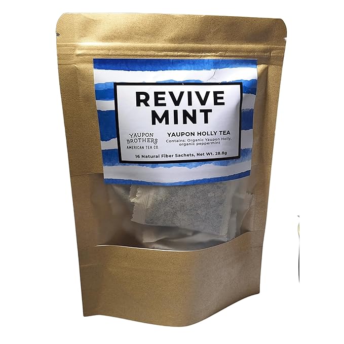 Revive Mint Yaupon Tea – Yaupon Brothers – Wild-Crafted, Naturally Caffeinated – Antioxidant-Rich – Florida Grown Superfood – 16 Natural Fiber Tea Bags