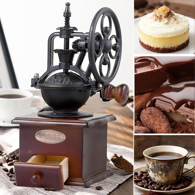 Vintage Manual Coffee Grinder Maker - High Hardness Ceramic Core Coffee Bean Grinder With Solid Wood Base And Drawer Powder Box Classic Coffee Grinders For Home Use