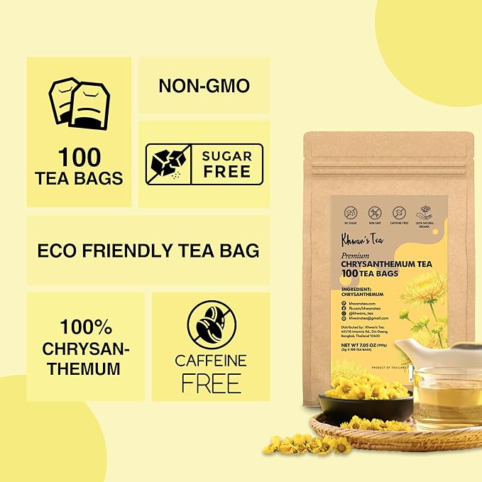 KHWAN’S TEA Chrysanthemum Flower Tea – Premium Herbal Tea, Caffeine-Free, Sun-Dried Flowers, Soothing Aroma, Perfect for Relaxation