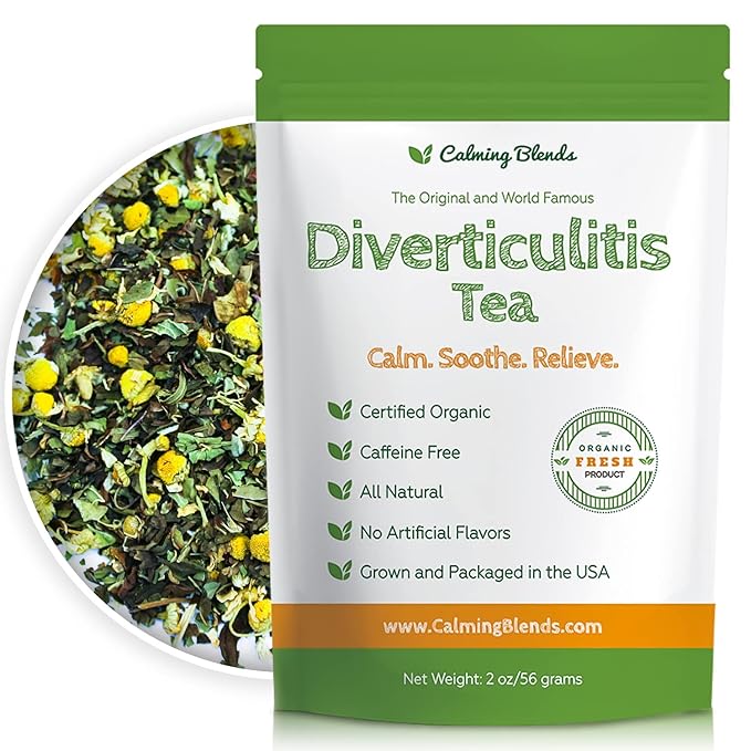 Calming Blends Diverticulitis Tea | Organic Loose Leaf Tea, Caffeine Free | 36 Cups | Made In USA