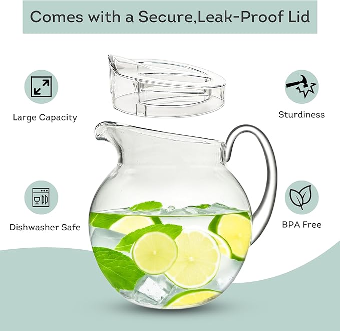 Lily's Home 115 oz Shatterproof plastic pitcher with lid, Large Capacity for both Indoor and Outdoor parties, for iced tea, lemonade, juice, margaritas, sangria and ice water