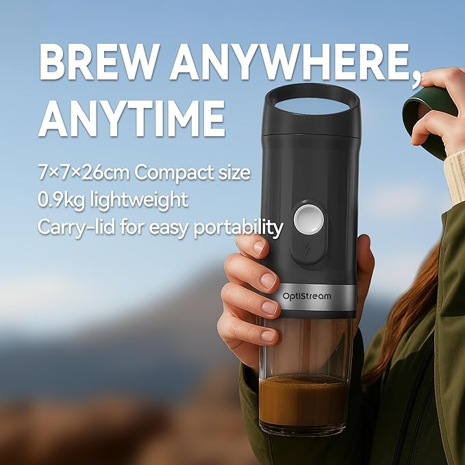 Portable Electric Espresso Machine, Travel Coffee Maker for Camping, Car Coffee Maker Self-Heating with USB-C, With Ground Coffee & NS Capsule for RV, Hiking, Office (Black)