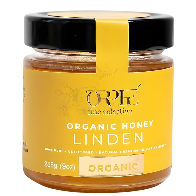 ORPHE Organic Linden Honey – Clean Simple Natural Sweetener for Coffee, Tea, Matcha and Breakfast, Unheated & Creamed 9oz Glass Jar