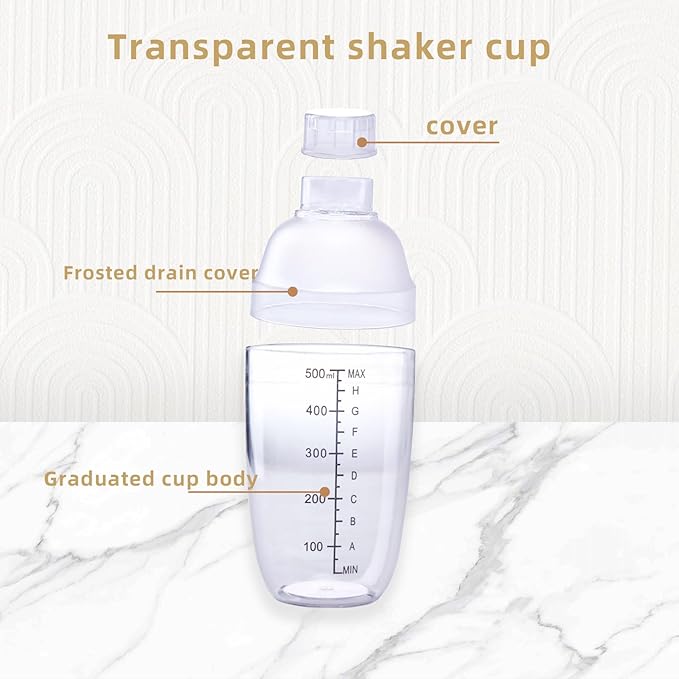 Plastic Bar Cocktail Shaker with Measuring Jigger Set,Hand Drink Mixer Boba Tea Shaker Cup with Scales,Bar Tool Transparent Protein(700ML)