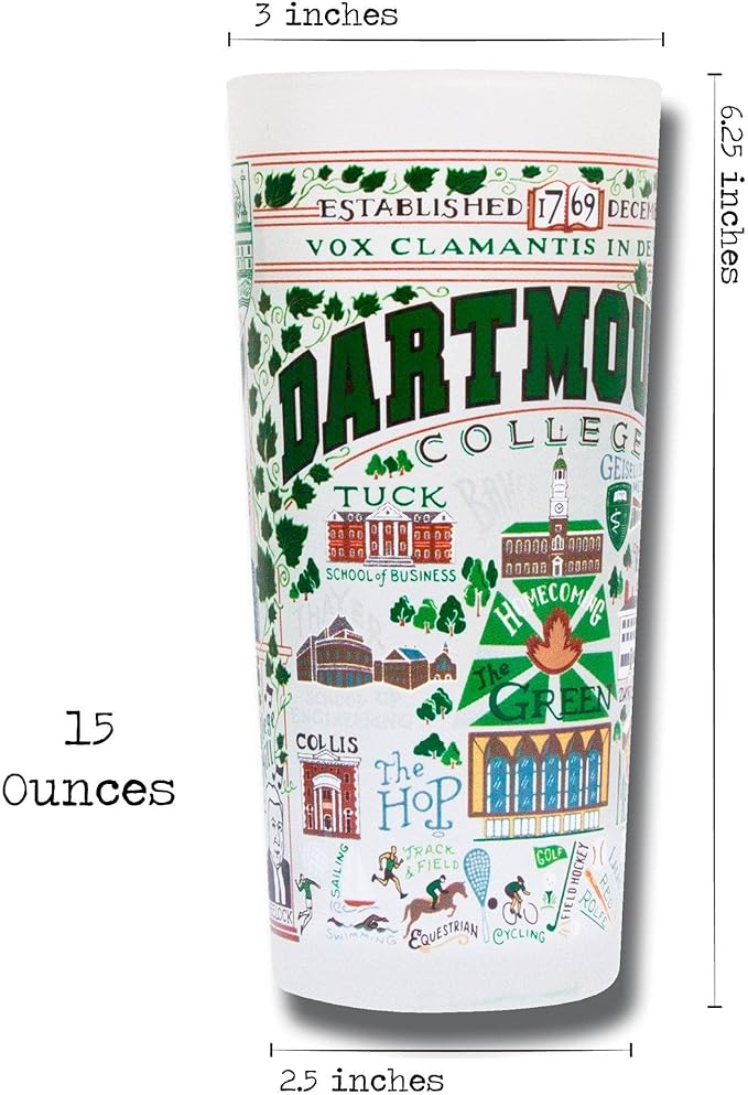 Catstudio Drinking Glass, Dartmouth College Glass Cup for Kitchen, 15oz Dishwasher Safe Tumbler for Dartmouth Alumni