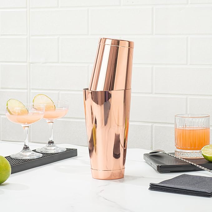 Restaurantware Bar Lux 16 Ounce Boston Shaker 1 Copper-Plated Cocktail Shaker - Weighted Bottom No Leak Stainless Steel Martini Drink Mixer Essential Bar Tool For Home Use Or Bartenders