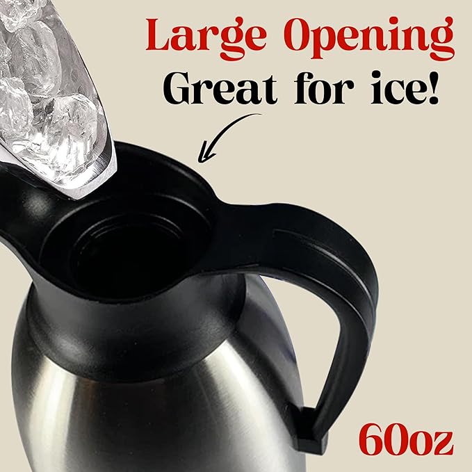 60oz Insulated Coffee Carafe – Thermal Coffee Carafe for Keeping Drinks Hot, Stainless Steel Coffee Thermos, Hot Beverage Dispenser, Large Thermos for Hot Drinks