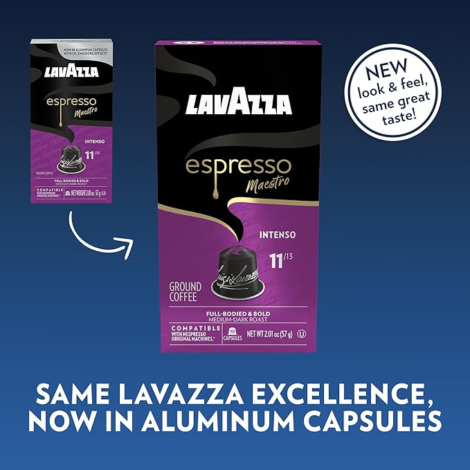 Lavazza Espresso Maestro Intenso Aluminum Capsules Compatible with Nespresso* Original Machines, Medium-Dark Espresso Roast, Arabica and Robusta (60 Capsules) (Pack of 2)