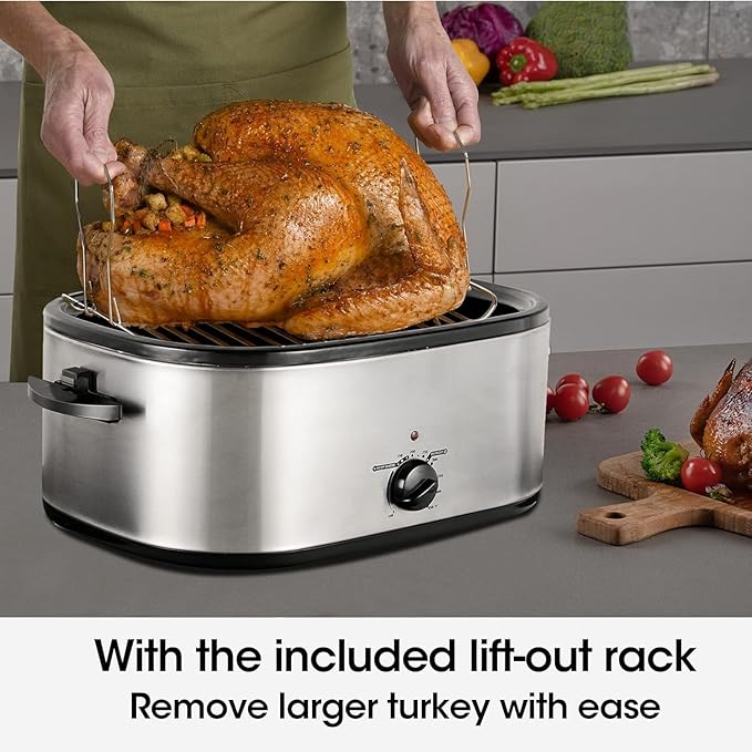 Sunvivi 24 Quart Electric Roaster with Removable Pan,Electric Turkey Roaster Oven with Visible & Self-Basting Lid,Large Roaster with Removable Pot and Cool-Touch Handles