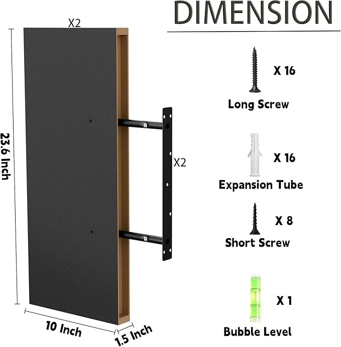 Black 24 Inch Floating Shelves for Wall, 10 Inch Deep Floating Shelves, Wall Shelves for Bathroom Over Toilet, Live Edge Display Shelf with Invisible Brackets for Bedroom, Home Decor