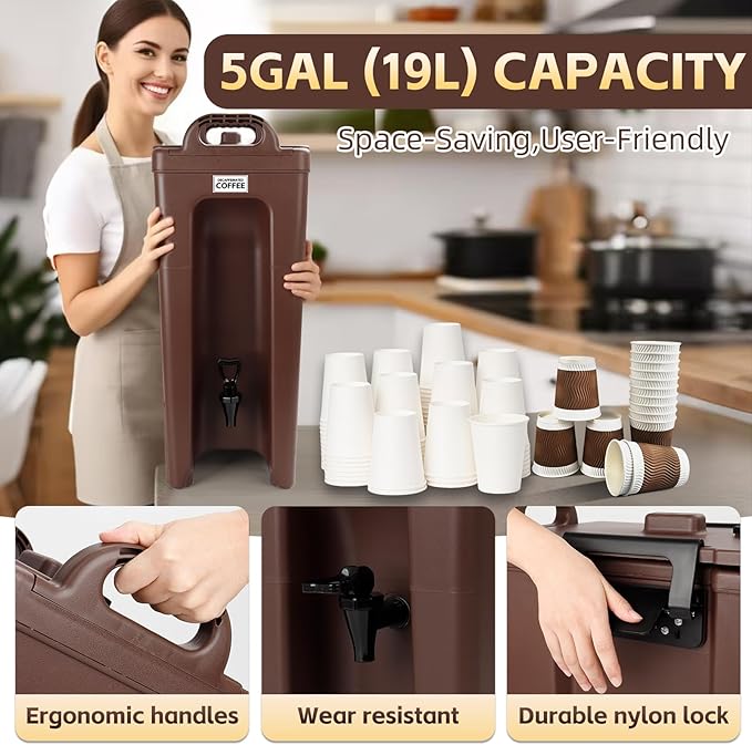 YUANHAO 5 GAL Brown Insulated Beverage Dispenser
