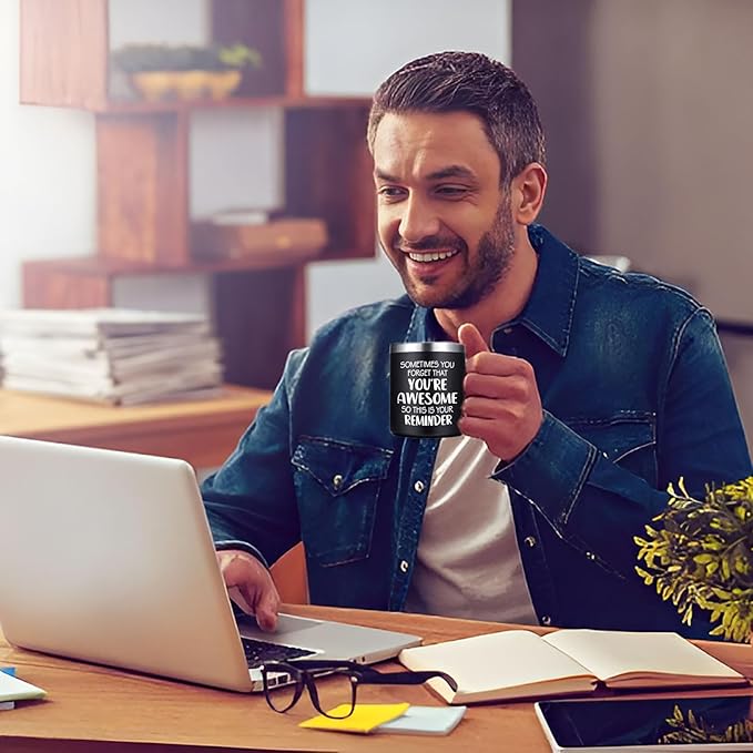 Inspirational Gifts for Men - Sometimes You Forget You're Awesome Coffee Mug, Funny fathers Day Birthday Gifts for Him, Husband, Dad, Boyfriend - 14Oz Black