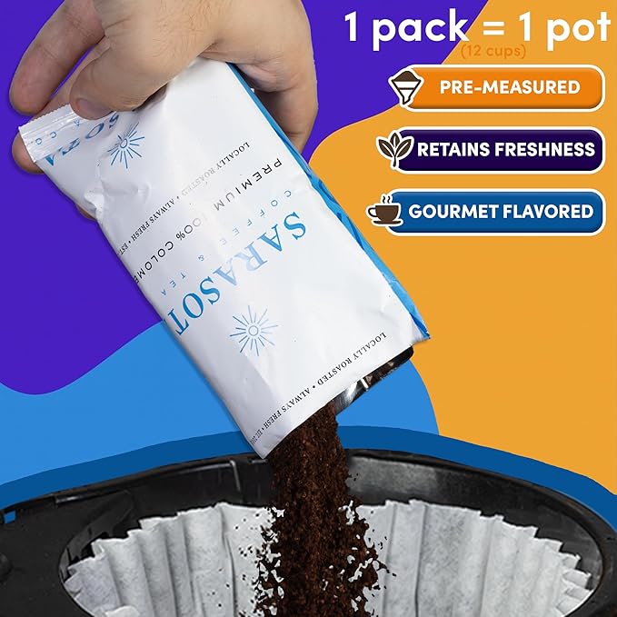 Coffee Packets Variety – Ground Coffee Sampler Gift Set, Medium, Colombian & Dark Roast Assortment, Pre-Measured 2oz Coffee Packs for 12-Cup Drip Makers, Gourmet Bulk Single-Pot Pouches (36 Count)