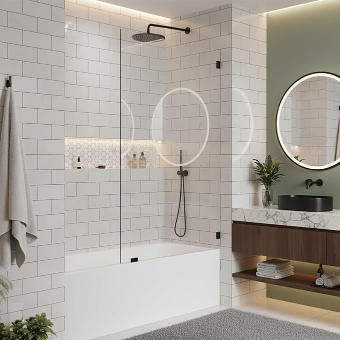 26 in. W * 52 in. H Frameless Shower Doors for Bathtub, 1/4" (6mm) Thick Tempered Glass, Bathroom Tub Glass Single Door