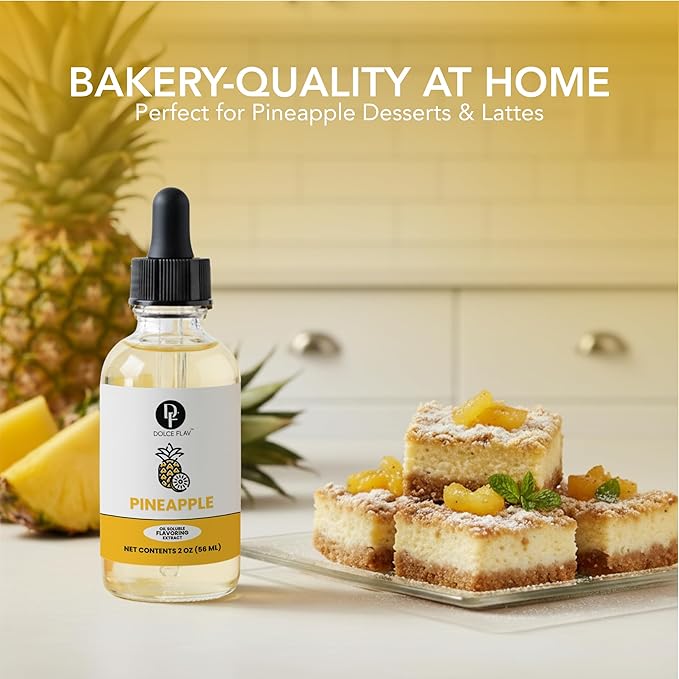 Dolce Flav Pineapple Extract – 2 Ounce Oil-Soluble Kosher, Sugar-Free, Concentrated Tropical Flavor for Candy, Chocolates & Desserts, Includes Measured Dropper