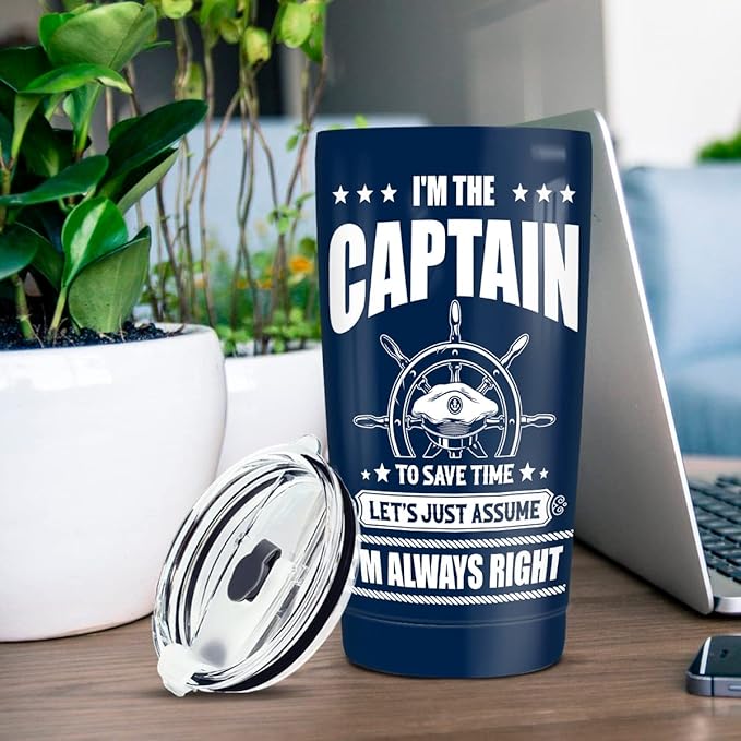 winorax Captain Tumbler I'm The Captain & I'm Always Right Boating Tumbler Cup with Lid 20oz Boater Gifts For Men Boat Lover Gift For Boats Owner Dad Funny Boaters Gift Ideas
