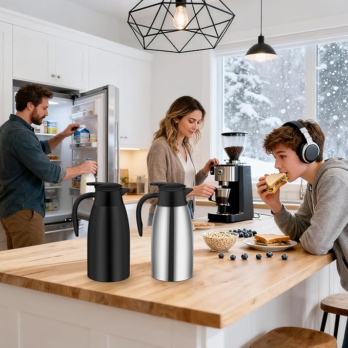 70oz Thermal Coffee Carafe Insulated Coffee Thermo,2 Pack Stainless Steel Thermo Pitcher,Double Walled Vacuum Insulation Coffee Carafes For Keeping Hot,Tea Water Hot Beverage Dispenser
