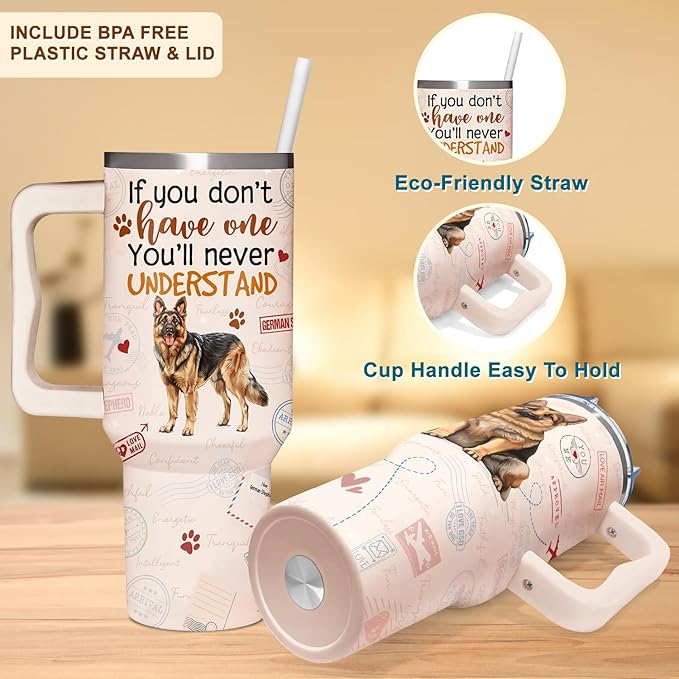 German Shepherd Tumbler 40oz With Handle - Christmas Gifts for Dog Lovers and Owners - GSD Gift for Birthday, Mother's Day