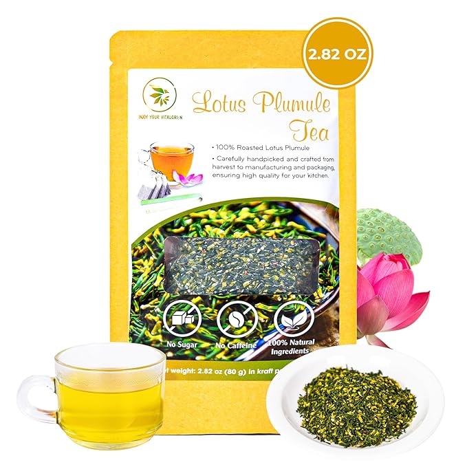 Dried Lotus Plumule, 2.82 Oz, Re-steep Herbal Tea, Refreshing & Fragrant, Mind Calm & Relax, No Additives, No Caffeine, Vietnamese Roasted Lotus Seed Core, Vacuum Sealed