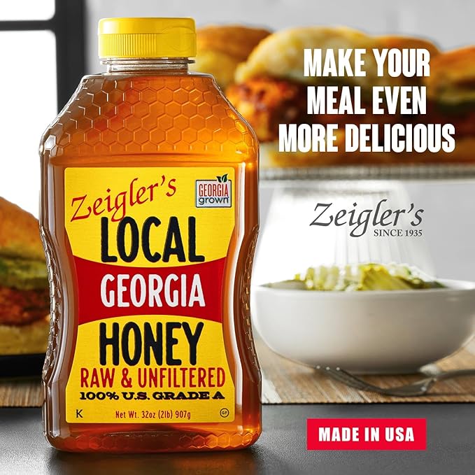 Zeigler's Local Georgia Award Winning Honey – All Natural, Pure, Raw, & Unfiltered Georgia Honey, 32 oz Squeeze Bottle – For Tea, Yogurt, Parfaits, Toast, and Cornbread