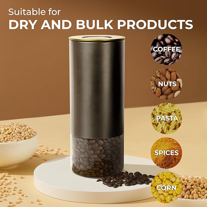 Kaffe Glass Coffee Canister (16oz) w/Airtight Lid - Click to Release Seal - BPA Free Glass & Stainless Steel - Elegant Kitchen Storage Container for Coffee, Nuts, Rice, Flour, Sugar, Tea, Cereal