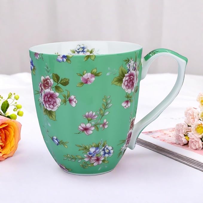 13oz Bone China Floral Mug Bone China Coffee Mugs Bone Teacup Christmas Mugs Birthday Gifts for Women Mom Friends Coworker