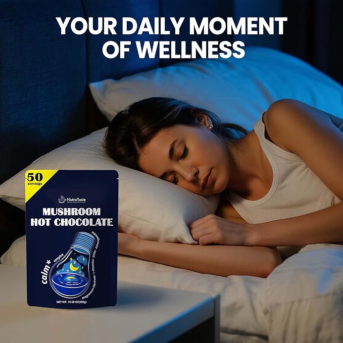 Mushroom Hot Chocolate for Calm, 50 Servings Cocoa Powder | 10 Mushrooms Supplements with Magnesium Glycinate, L-Theanine, Ashwagandha & GABA | Support Focus, Mood & Sleep | Vegan & Keto, Gluten-Free