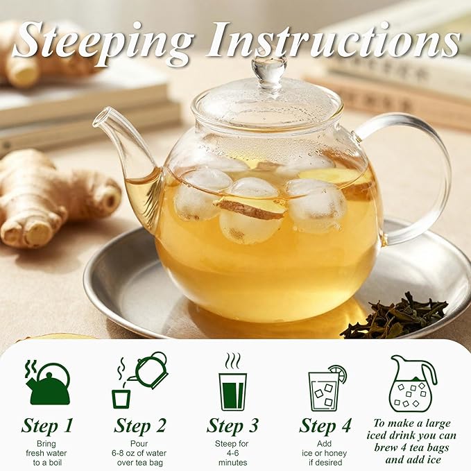 WT WEETEE Green Tea with Ginger, 100 Count Real Ginger & Premium Green Tea Bags | Warm & Strong, No Flavorings | Digestive Comfort & Light Energy