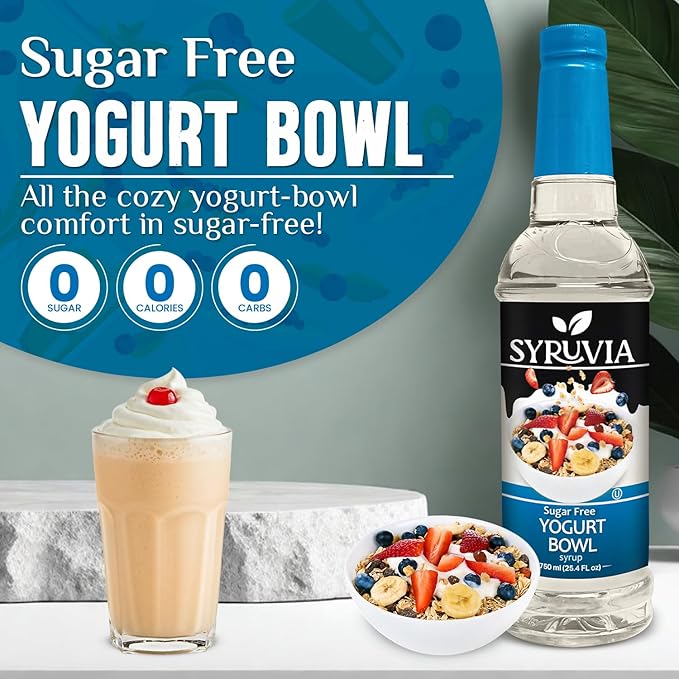 Syruvia Sugar Free Coffee Syrup, Yogurt Bowl Flavored Syrup for Drinks, Lattes and Desserts – 25.4 fl oz