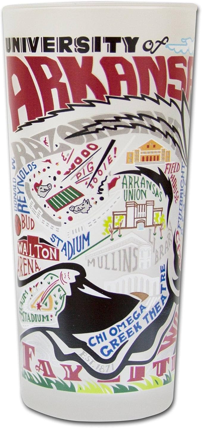 Catstudio Drinking Glass, University of Arkansas Glass Cup for Kitchen, 15oz Dishwasher Safe Tumbler for UA Alumni
