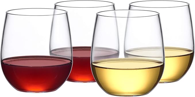 Amazing Abby - Cindy - 14-Ounce Unbreakable Tritan Wine Glasses (Set of 4), Plastic Stemless Wine Tumblers, Reusable, BPA-Free, Dishwasher-Safe, Perfect for Poolside, Outdoors, Camping, and More