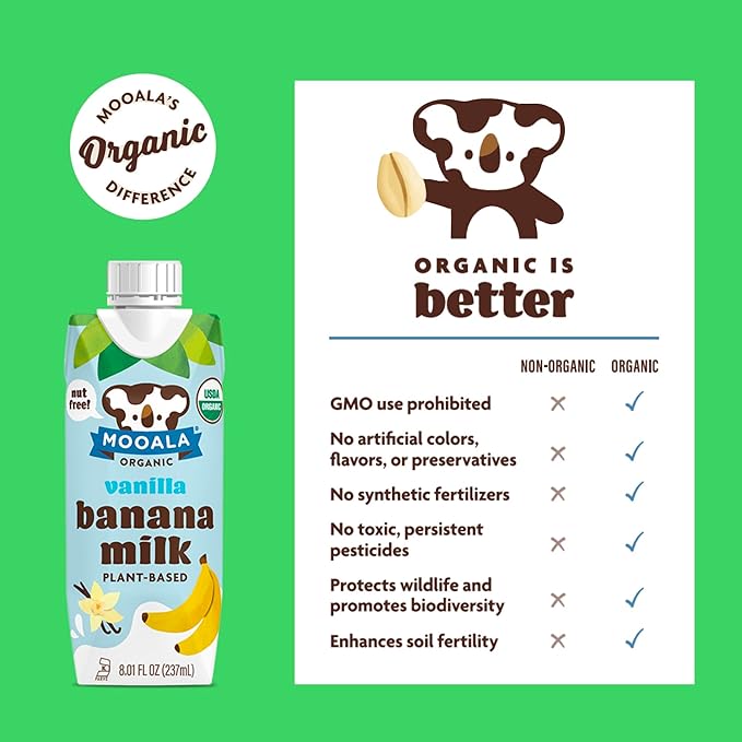 Mooala - Organic Vanilla Bananamilk, Lunchbox Friendly, Shelf-Stable, Non-Dairy, Nut-Free, Plant-Based Beverage, On the Go 12 Pack