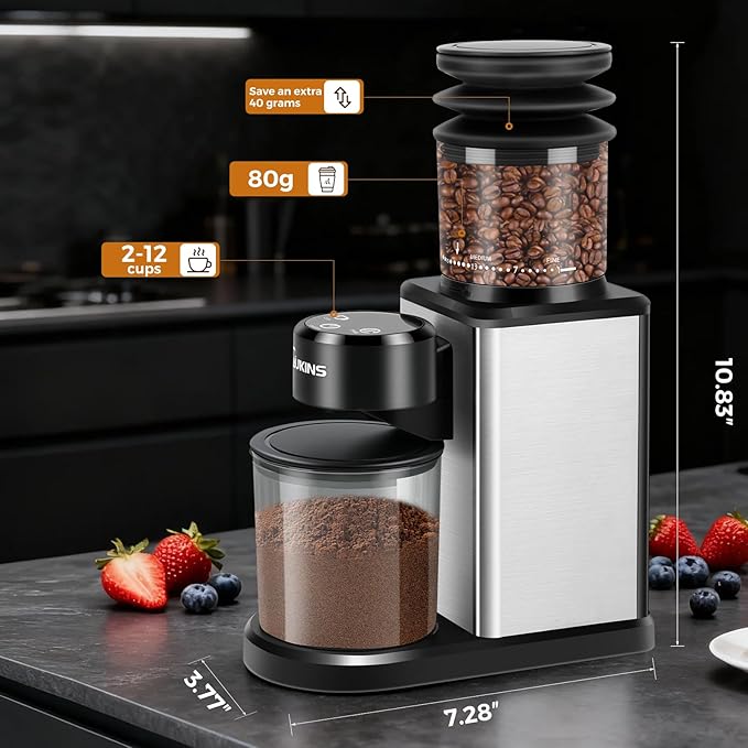 Electric Burr Coffee Grinder: Conical Coffee Bean Grinder Compact with 25 Precision Settings and Timer - Upgraded Anti-Static One-Touch Automatic Smart Grind for Home Use/Office/Cafes