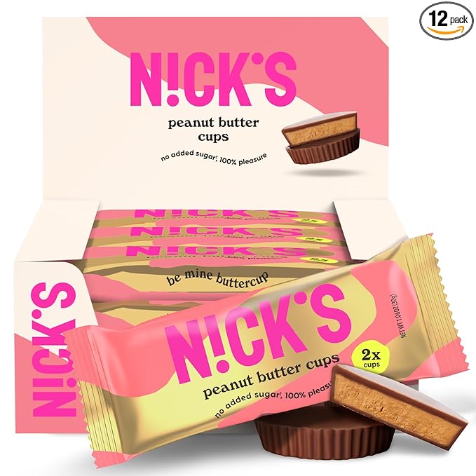 NICKS Peanut Butter Cups, Low Carb Chocolate with Peanut Butter, Without Added Sugar, 1.7 g Net Carbohydrates, 1 g Sugar, Keto friendly, Gluten Free, Without Palm Oil 12 Pack with a total of 24 cups