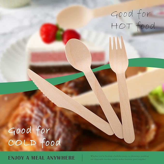 Disposable Wooden Forks -Pack of 100, 6.5" Length-Biodegradable, Natural Wooden Utensils, Great for Parties,Camping,Weddings&Dinner Events (Knives)