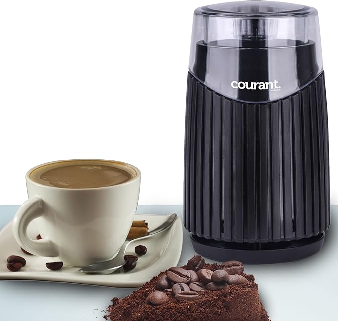 Courant Electric Coffee Grinder One Touch, Coffee Bean and Spice Grinder, With Heavy-Duty Stainless Steel Blades Durable Base,150 Watt Powerful Motor, Black
