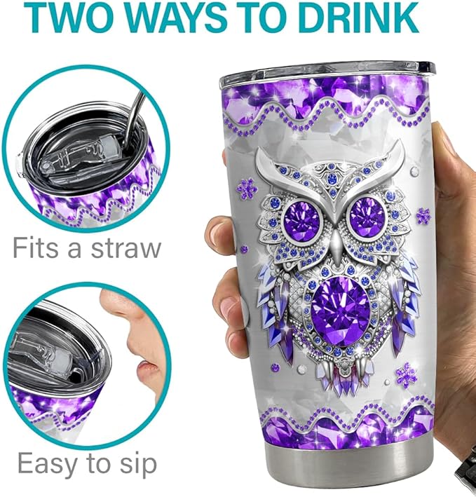 SANDJEST Owls Gifts for Women Girls Owl Tumbler 20oz Jewelry Drawings Stainless Steel Insulated Tumblers Coffee Travel Mug Cup Gift for Birthday Christmas
