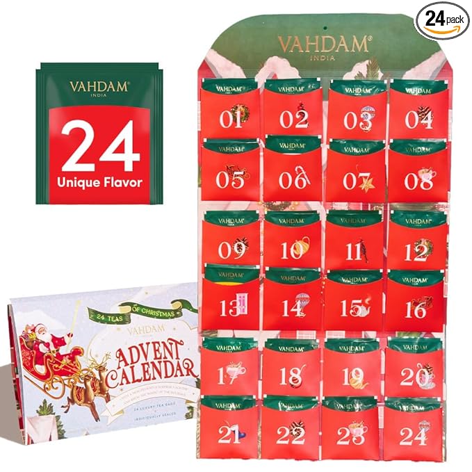 VAHDAM, Limited Edition Christmas Tea Gift Set | 24 Unique Flavor Tea Bags - Folding Holiday Gift Box | Christmas Presents For Women, Men & Adults