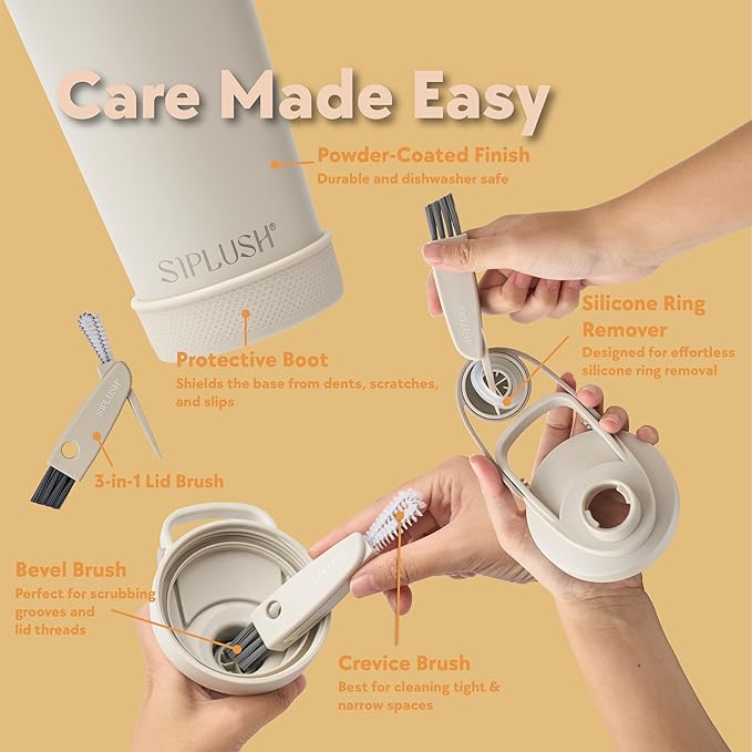 Paradise Shaker Bottle 24 oz, Insulated Stainless Steel Protein Shaker, Dishwasher Safe, with Lid Brush & Protective Boot, Leakproof Twist-Off Chug Cap, Warm Gray, Joshua Dusk