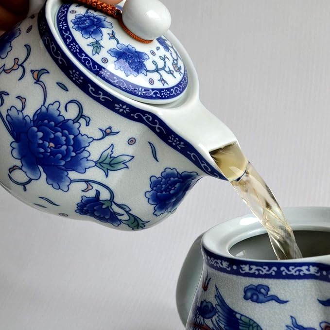 Teapot 500ml Blue White Peony Flower Porcelain Kettle Stainless Infuser (Mudan Flower 500ml)
